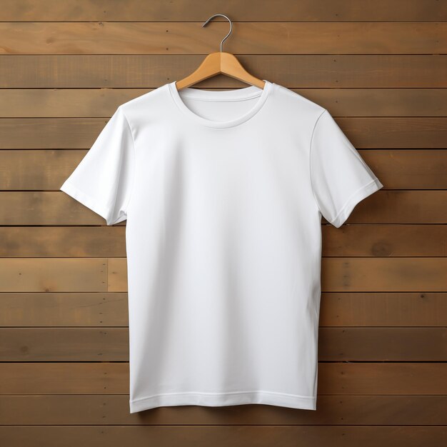 Blank White TShirt Mockup op houten hanger