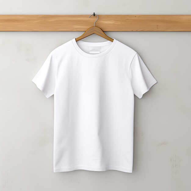 Blank White TShirt Mockup op houten hanger