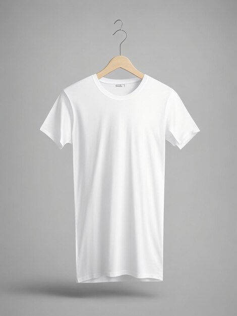 Blank White TShirt Mockup on wooden hanger front and rear side view 3D Rendering