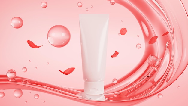 Blank white tube mockup in stylish pink background beauty skin care packaging 3d rendering