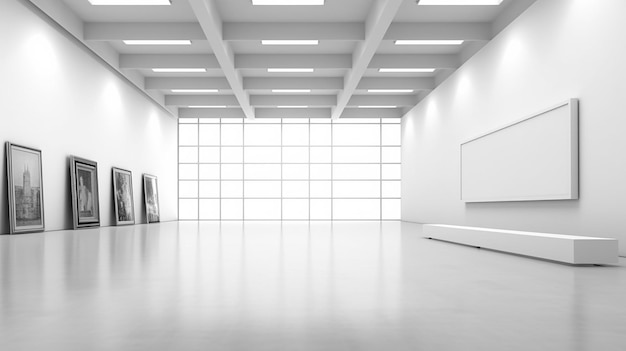 Photo blank white wall mock up in sunny modern empty gallery generative ai