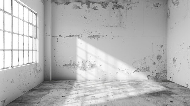 Blank white wall with window and concrete floor