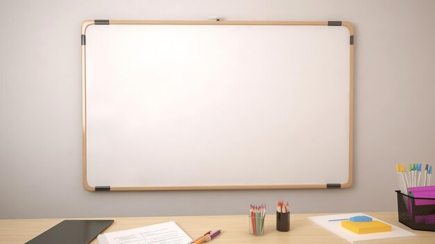 Blank whiteboard met studentenpapier