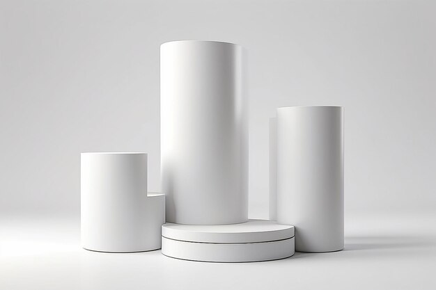 Foto blank wit 3 stappen cilinder podium op witte achtergrond vitrine voor product 3d rendering