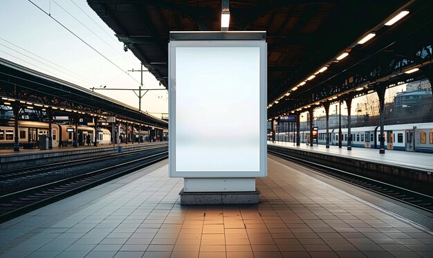 Blank wit billboard op het perron van het treinstation Mock up