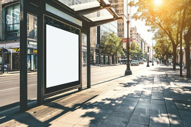 Blank wit mockup van bushalte verticale billboard in een lege straat