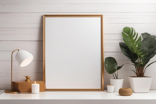 Blank wit posterbord mockup met decoratieve elementen AI gegenereerd