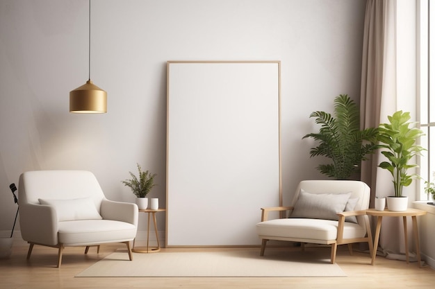 Blank wit posterbord mockup met decoratieve elementen AI gegenereerd