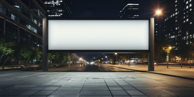 Blank wit reclamebord op een kantoor gebouw muur's nachts mockup