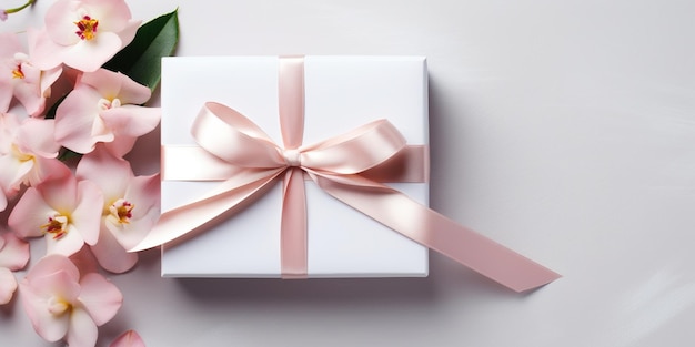Blank wit stuk papier met geschenk zijden lint boog in de handen van vrouwen geïsoleerd op vlakke lichte achtergrond kopie ruimte geschenk certificaat sjabloon