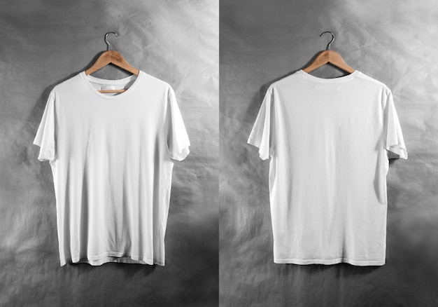 Foto blank wit t-shirt voor achterkant hanger zijaanzicht,