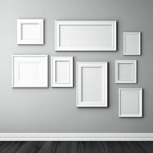 Foto blank witte foto kunst frames mock up design showcase op moderne muur