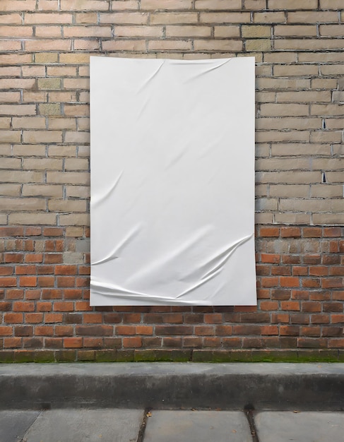 Foto blank witte gerimpelde poster op straat bakstenen muur