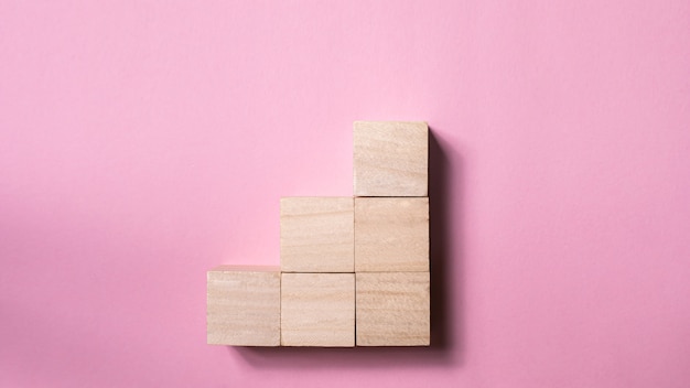 blank wood cube mock up in stair shape on pink