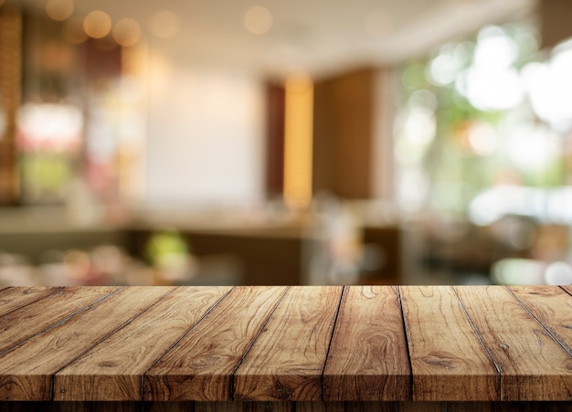 blank of wood top table on bokeh background