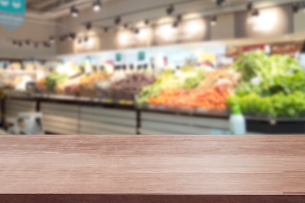 blank of wood top table at fresh market