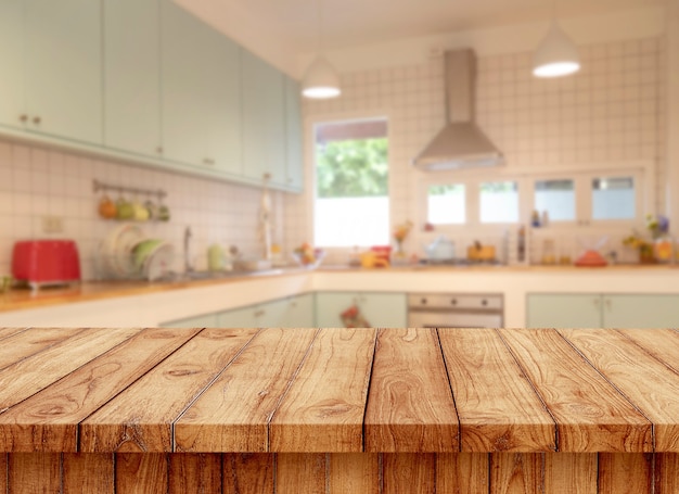 Blank of wood top table at kitchen background | Photo Download