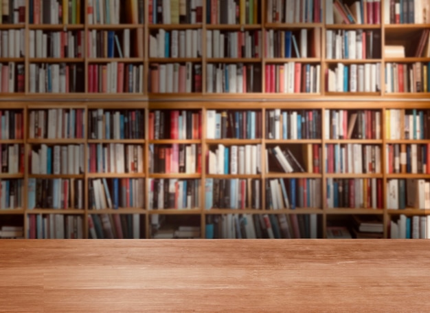 Photo blank of wood top table at library