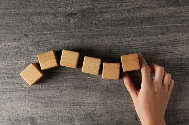 Blank wooden cubes for different concepts top view