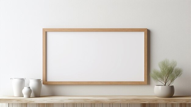 Blank wooden frame above dresser 3d rendering