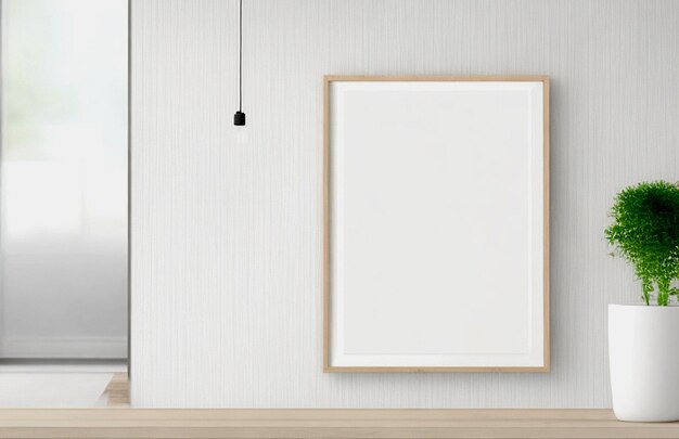 Blank Wooden Picture Frame Mockup On Wall In Modern Interior Horizontal Artwork Template MockUp Fo