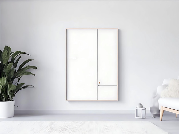 Blank Wooden Picture Frame Mockup On Wall In Modern Interior Horizontal Artwork Template MockUp Fo