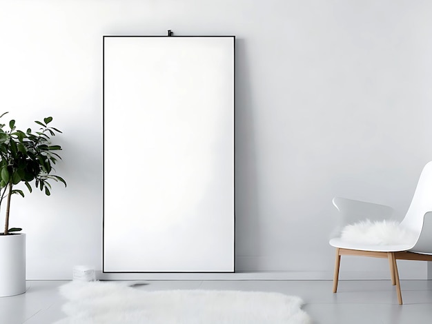 Blank Wooden Picture Frame Mockup On Wall In Modern Interior Horizontal Artwork Template MockUp Fo