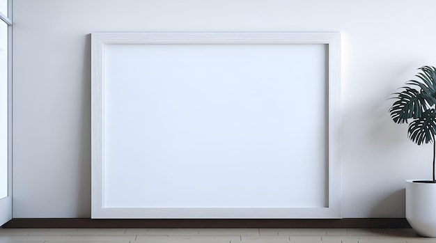 Foto mockup di cornice in legno bianco sul muro bianco