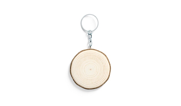 Blank wooden round tag on chain mockup top view
