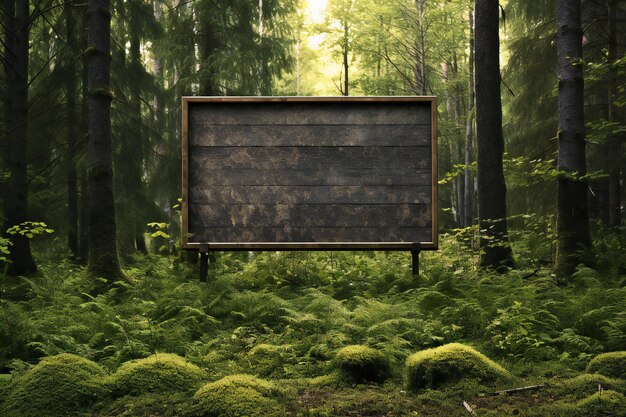 Blank wooden signboard in the forest