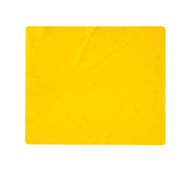 Blank yellow paper sticker label isolated on white background