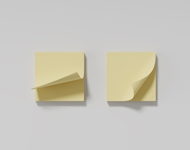 Blank Yellow post note papers sticky note 3d rendering 3d illustration