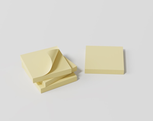 Blank Yellow post note papers sticky note 3d rendering 3d illustration