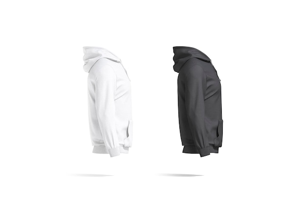 Blank zwart-wit sport hoodie mock-up set geïsoleerd