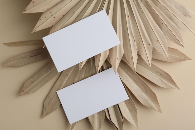 Blanke visitekaartjes op beige achtergrond