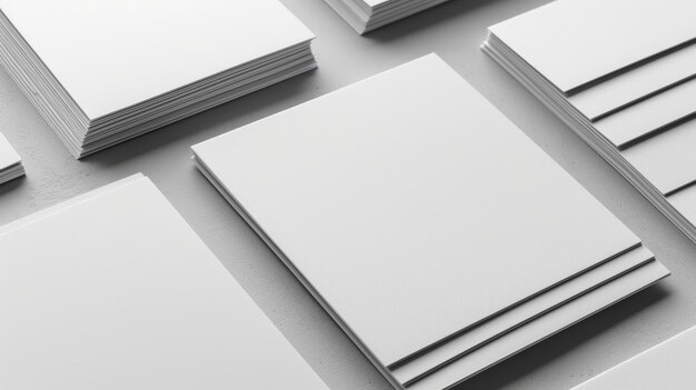 Blanke witte papieren vellen of kartonnen op een lichtgrijze betonnen achtergrond