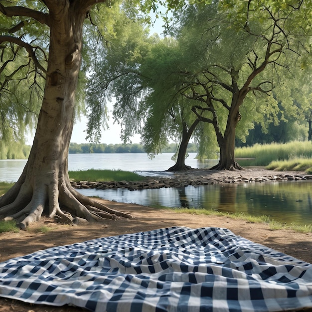 A blanket on the ground next to some trees