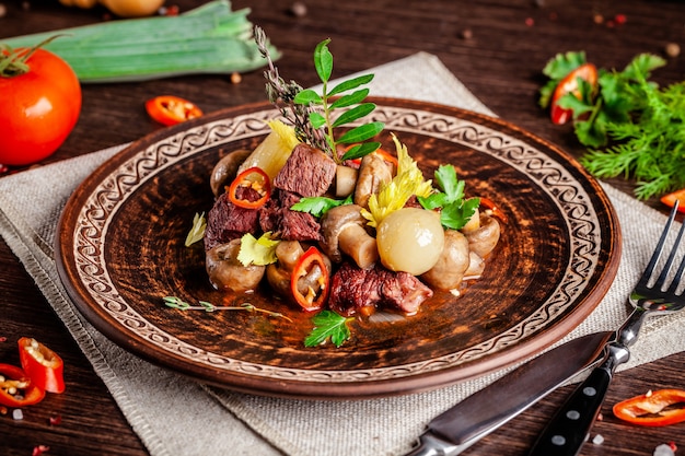 blanquette of veal with mushrooms.