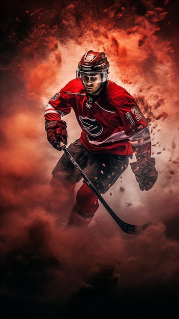 Blasted Hockey Player in Red Uniform Emerges