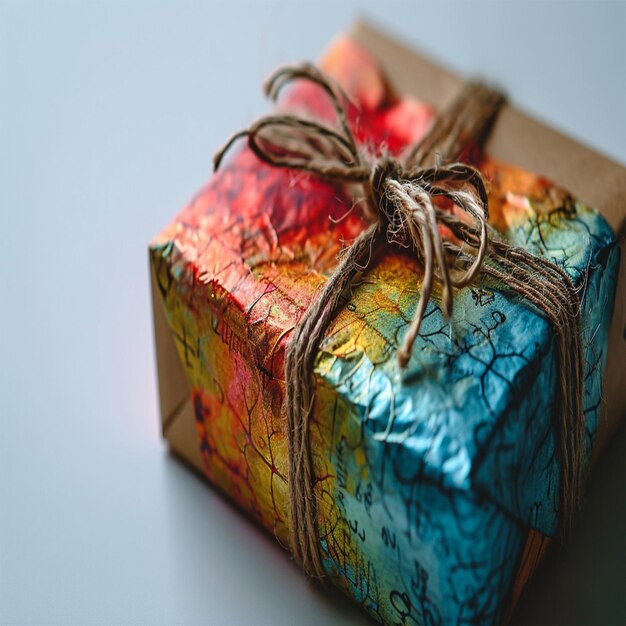 Blaue Geschenkbox mit goldener Schleife und Sternenmuster Ideal als Motiv fr Weihnachten oder zum