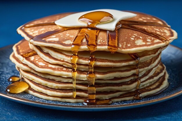 Foto blauw bord speciaal pannenkoek ontbijt ai gegenereerd