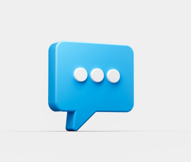 Blauw chat-icoon met drie witte punten die berichten en communicatie symboliseren 3D-illustratie
