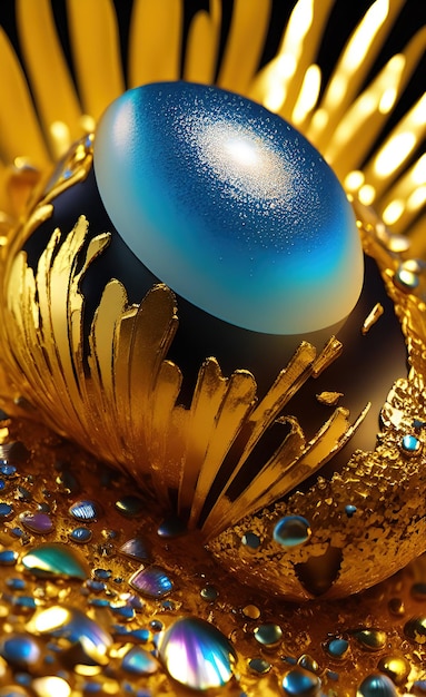 Blauw ei in goud en goud.