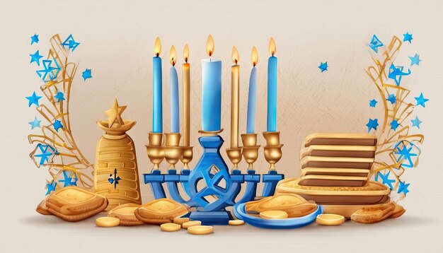 Foto blauw en goud hanukkah achtergrondontwerp
