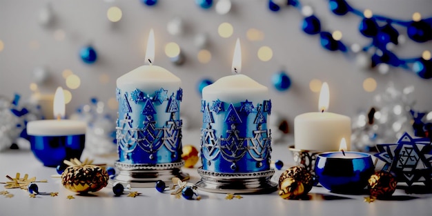 Blauw en goud Hanukkah Plat ontwerp Hanukkah Joodse cultuur traditionele cultuur vieren