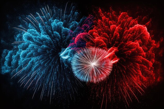 Blauw en rood vuurwerk