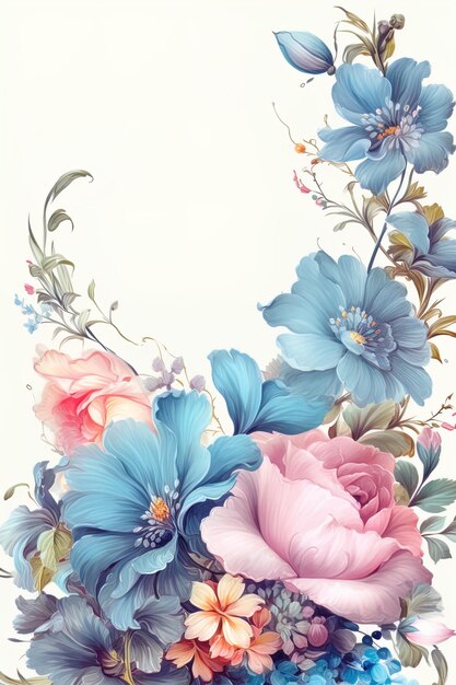 Foto blauw en roze bloemenframe
