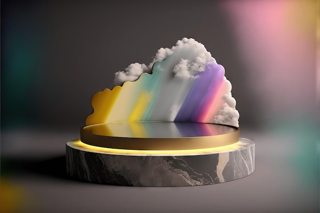 Blauw en roze neonlicht product podium achtergrond op stenen vloer met cloud abstract op zwarte achtergrond 3D-rendering