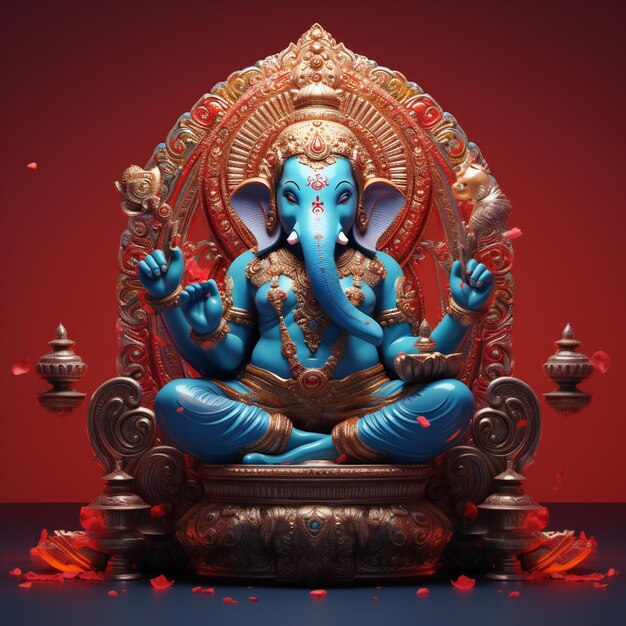 Blauw Ganesh-standbeeld badend in filmisch licht