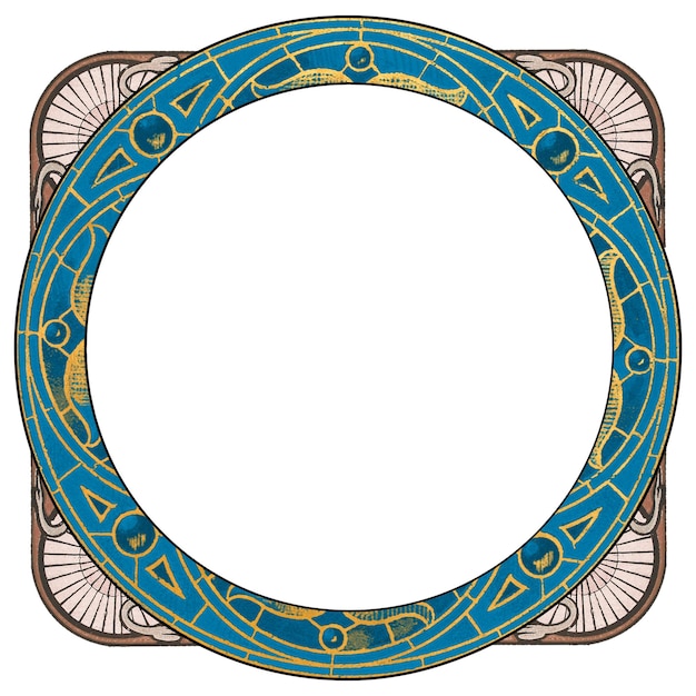 Blauw gebrandschilderd glas png frame vintage art deco op doorzichtige achtergrond